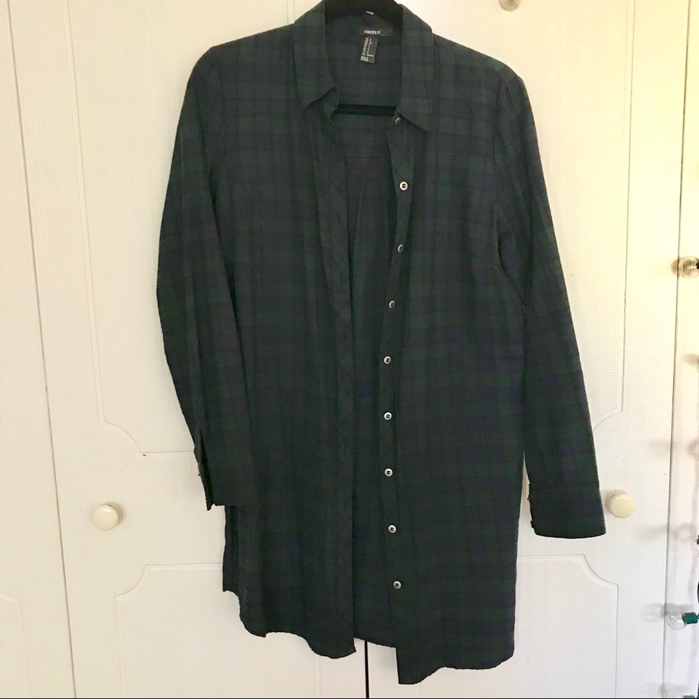 Forever 21 Long Plaid Shirt